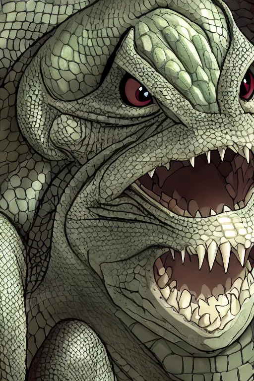 Image similar to lizardman, gray scales, anime, hd,