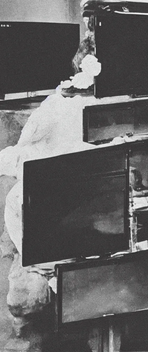 Image similar to 1 9 0 0 s photo of a person watching a flat screen hd tv