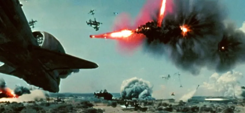 Image similar to a film still of an epic ww 2 space battle, explosions, directed by roger corman, wide angle, rule of thirds, colorful, thunderbirds, hbo, 4 k, hd, hyperrealistic, 7 0 mm