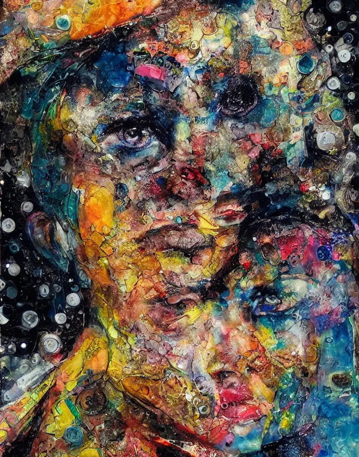 Prompt: celestial orgasm detailed analogue mixed media collage with canvas texture in style of contemporary art, punk art, hyperrealistic beautiful face, photorealism, expressionism, masterpiece, perfect composition, spectacular quality, intricate oil details, broken glass