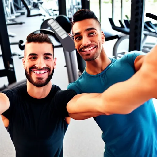 Image similar to selfie of two typical gym bros being bros at the gym