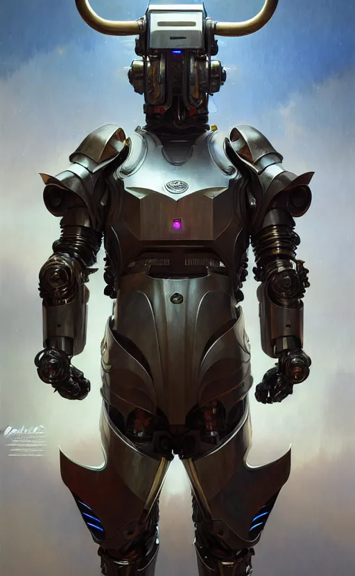 Prompt: a anthropomorphic cyber bull wearing scifi armor, diffuse lighting, fantasy, intricate, elegant, highly detailed, lifelike, photorealistic, digital painting, artstation, illustration, concept art, smooth, sharp focus, art by john collier and albert aublet and krenz cushart and artem demura and alphonse mucha