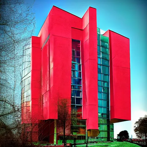 Image similar to postmodern building designed by helmut jahn,digital art