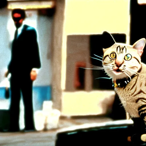 Image similar to a still of a cat in the movie reservoir dogs mr. pink