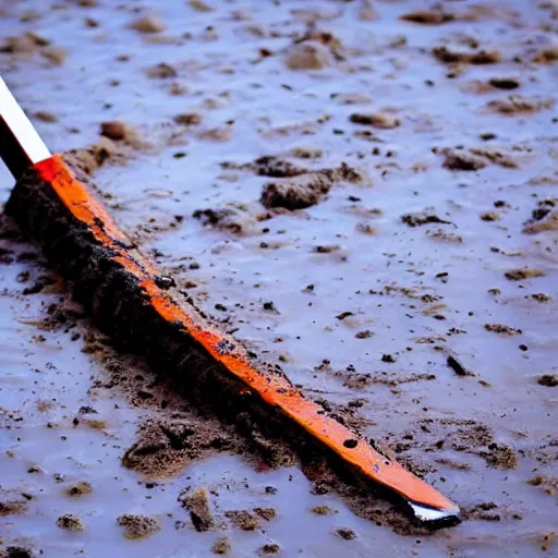 Image similar to a sword, stuck in colorful mud