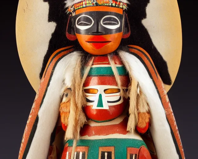 Image similar to detailed photo of a Hopi kachina dolls, by Alphonse Mucha, sharp high quality