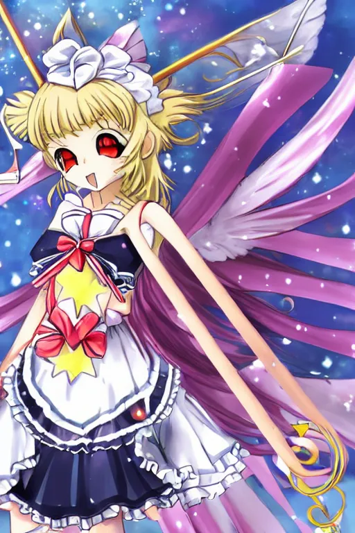 Prompt: anime magical girl touhou sailor moon cardcaptor sakura by waterhouse