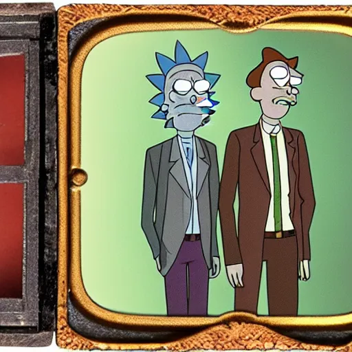 Image similar to tintype photo of rick and morty