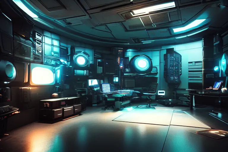 Image similar to cyberpunk alien concept inspired room, futuristic look, highly detailed body, very powerful, photorealistic camera shot, bright studio setting, studio lighting, crisp quality and light reflections, unreal engine 5 quality render