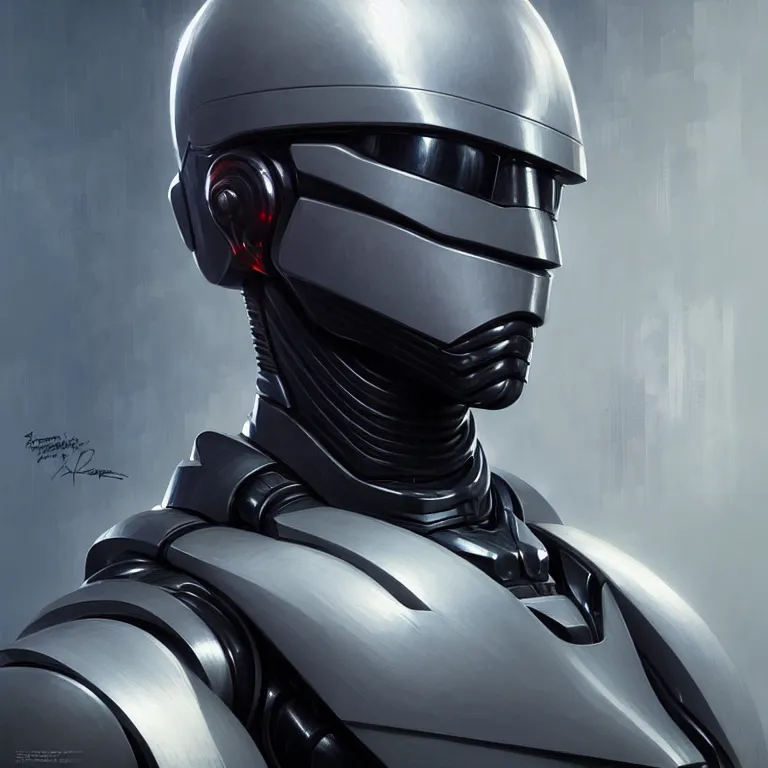 Prompt: portrait of robocop, elegant, real life skin, intricate artwork, high detailed, artstation, concept art, smooth, sharp focus, art by artgerm and greg rutkowski @ ruprechy