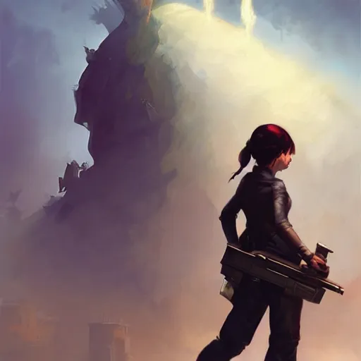 Prompt: midget with a gun, ackground by john harris + andreas rocha, artwork by charlie bowater + artgerm + anato finnstark + ross tran