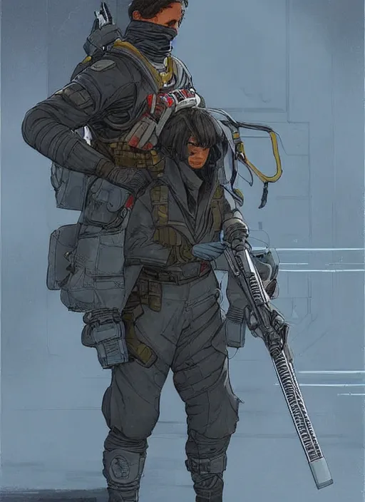 Prompt: apex legends assassin in tactical jumpsuit. concept art by james gurney and mœbius. cinematic, dramatic lighting