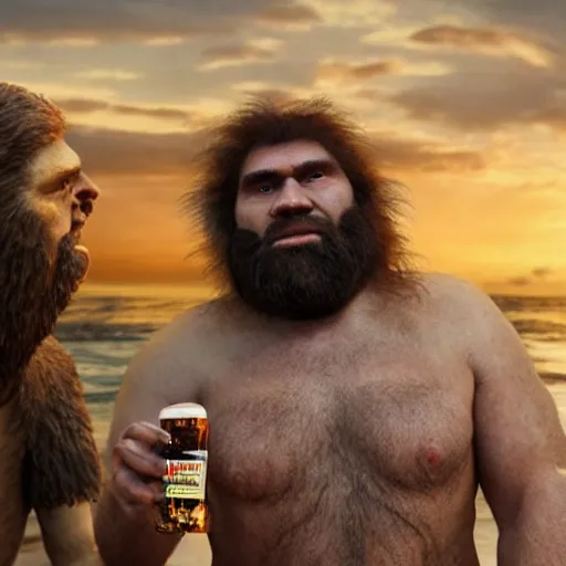 Image similar to caveman getting married drinking a beer in real life, intricate, highly detailed, detailed, hyper realistic, 4 k, 8 k uhd, realistic, great detail