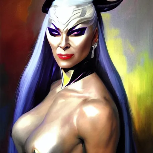 Image similar to greg manchess portrait painting of sindel from mortal kombat as overwatch character, medium shot, asymmetrical, profile picture, organic painting, sunny day, matte painting, bold shapes, hard edges, street art, trending on artstation, by huang guangjian and gil elvgren and frank frazetta