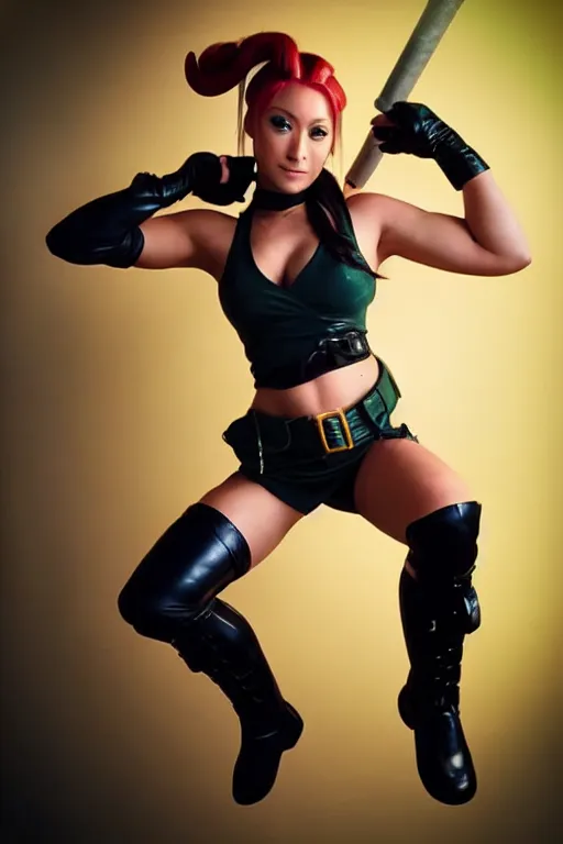 Image similar to cosplaying as cammy from street fighter, promo shoot, studio lighting, professional, trending on instagram