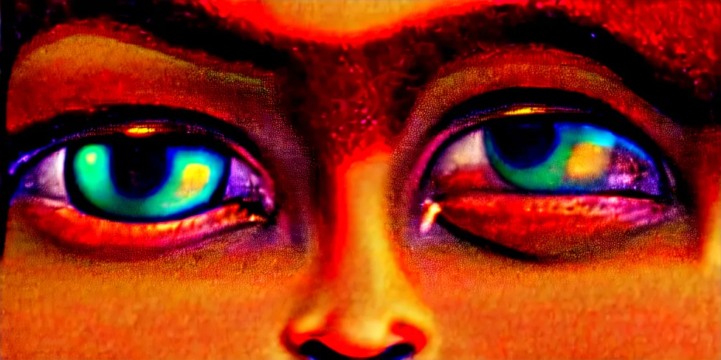 Image similar to a closeup of a person's face using a computer at night, just the light from the screen, reflective eyes, extremely detailed