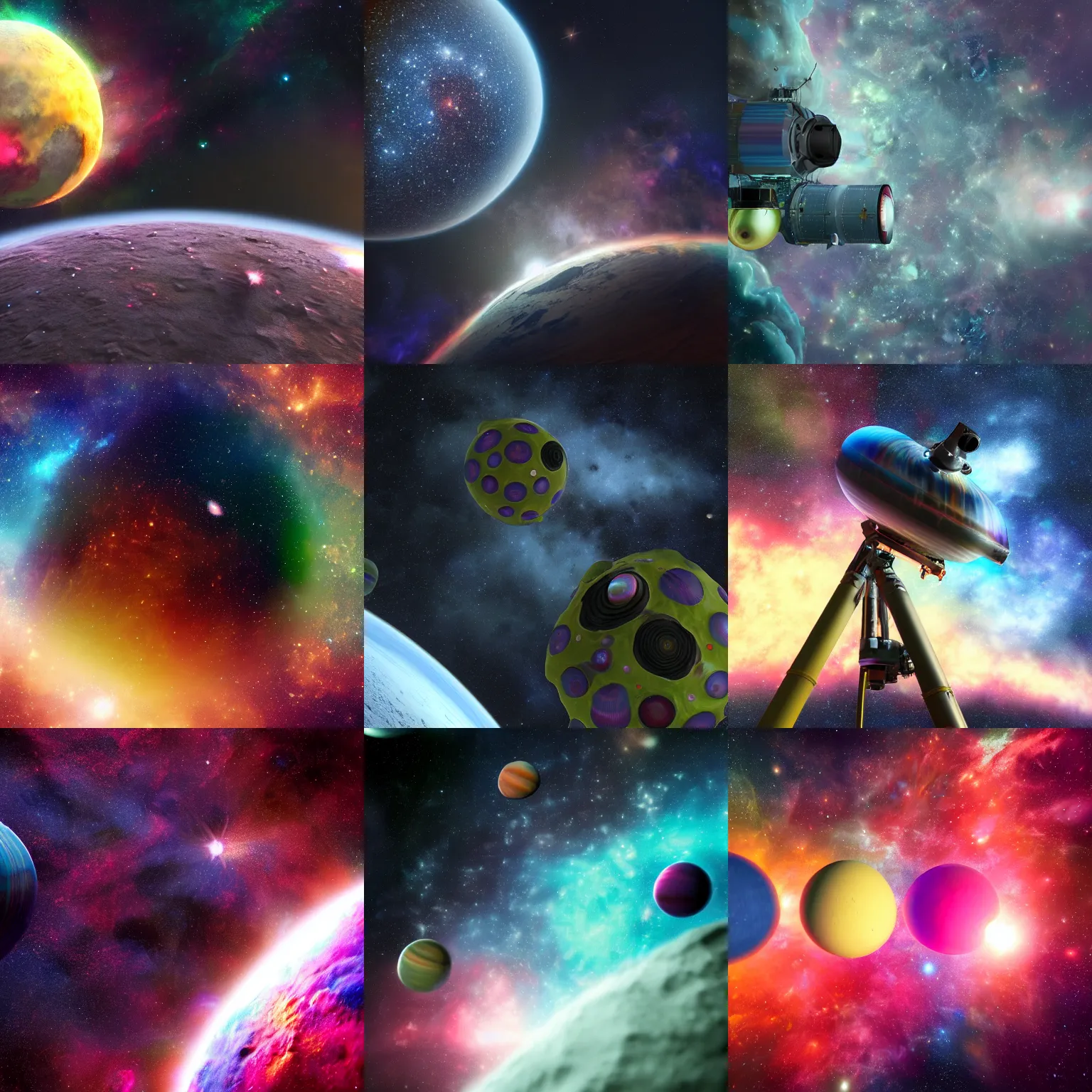 Prompt: three star system, colorfull, nebula, habl telescope, detail render, realistic maya, octane render, rtx, nasa, photo