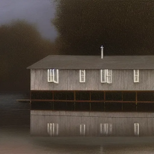 Image similar to boathouse by lee madgwick concept art oil