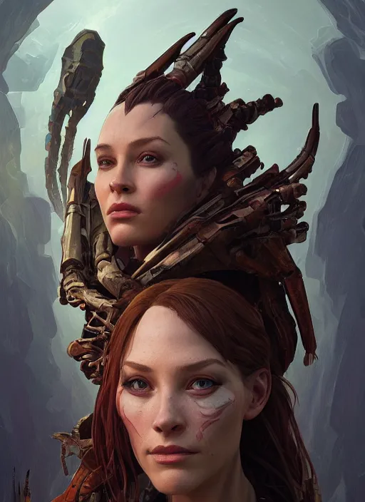 Prompt: asymmetrical!! portrait of an alien with large tubes in face in the style of, machine face, intricate, elegant, highly detailed, digital painting, artstation, concept art, smooth, sharp focus, illustration, art by artgerm and greg rutkowski and alphonse mucha, horizon zero dawn 8 k