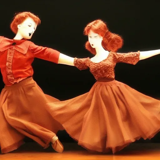 Prompt: two dolls dancing tango, realistic, hd