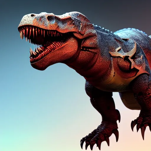 Image similar to a mechanical t-rex octane render, 3D, stunning, gorgeous, much detail, much wow, masterpiece