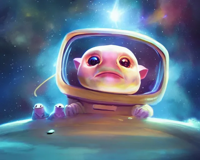 Image similar to 3D Fantasy Cute and adorable small alien piggy in space, huge adorable eyes, bright stars, Smooth 3D Illustration, soft render, Servando Lupini, Daniil Kudriavtsev, handpaint texture, Blender, 3DCoat