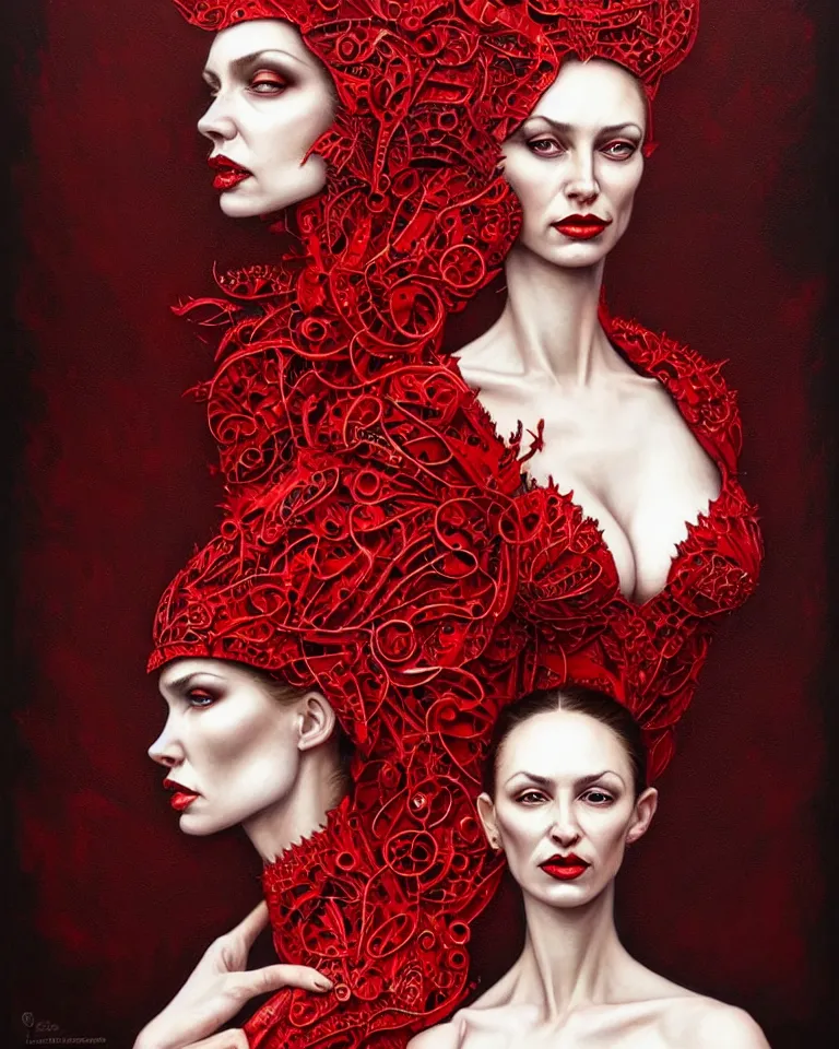 Prompt: epic professional portrait of gorgeous thin white woman with perfect face in armoured red dress, painted, intricate, detailed, by leesha hannigan, wayne haag, reyna rochin, ignacio fernandez rios, mark ryden, iris van herpen, artstation, cgsociety, epic, stunning, gorgeous, much wow.