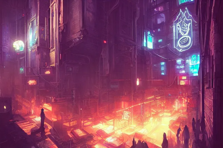 Image similar to Hogwarts cyberpunk city, neon lighting, night city, digital art from artstation by Ruan Jia and Mandy Jurgens and Artgerm and william-adolphe bouguereau and Greg Rutkowski and Wayne Barlowe