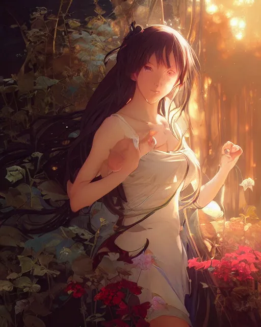 Image similar to illustration of an anime girl being entranced bewitched mesmerized hypnotized mind controlled, by artgerm and wlop and greg rutkowski and alphonse mucha, digital art, extreme detail, realistic lighting, cinematic composition, concept art, sharp focus, colorful, photorealistic, 8 k