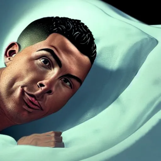 Image similar to hyper realistic image of ronaldo in his bed and he's sick