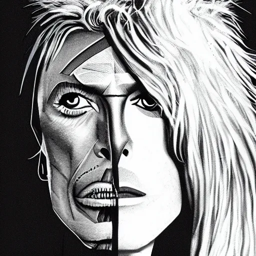 Image similar to illustration of david bowie from the labyrinth