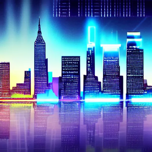 Image similar to new york skyline in tron style, 8k