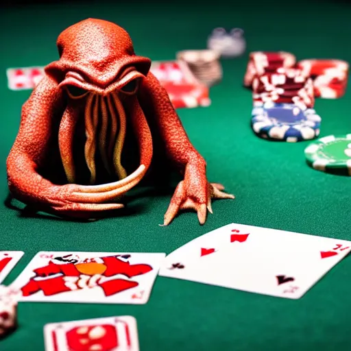 Prompt: photo of cthulhu angry for losing in a casino, realistic, highly - detailed, sharp focus, award - winning