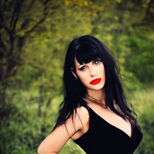 Prompt: Beautiful woman in a black and red dress, long black hair, professional photography