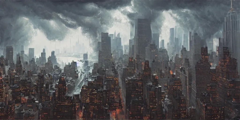 Prompt: A tornado ravaging New York City, wide angle, super highly detailed, professional digital painting, artstation, concept art, smooth, sharp focus, no blur, no dof, extreme illustration, Unreal Engine 5, Photorealism, HD quality, 8k resolution, cinema 4d, 3D, beautiful, cinematic, art by artgerm and greg rutkowski and alphonse mucha and loish and WLOP