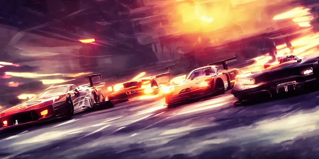 Image similar to a commercial art for a racing movie with lot of motion blur, cinematic, dramatic, artstation, epic