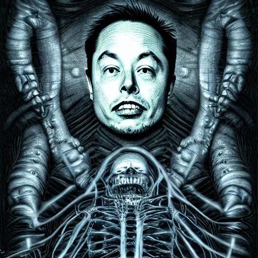 Image similar to elon musk scariest horror nightmare by junji ito, digital art, deepdream cosmic, 3 d high definition, trending on artstation, photorealistic, high resolution, 8 k, octane, hyper detailed, trending on deviantart insane details, intricate, elite, ornate, elegant trend, highly detailed and intricate, sharp focus, photography, unreal engine