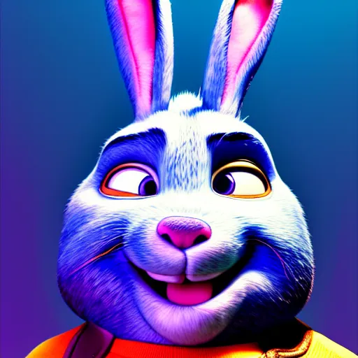 Prompt: a detailed 3d render of Vin Diesel disguised as Judy Hopps in the style of junji ito and moebius, pixar, pixar studios, dreamworks, imdb, rainbow color scheme, ornate, photosynthetic,8k,award winning art,