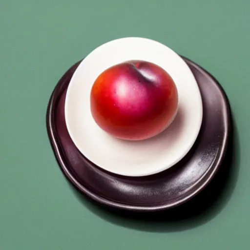 Image similar to a single plum, floating in perfume, served in a mans hat