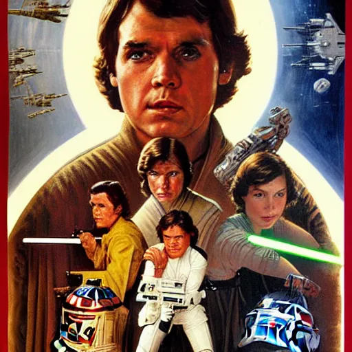 Image similar to star wars movie poster in the style of norman rockwell, detailed painting, 8 k