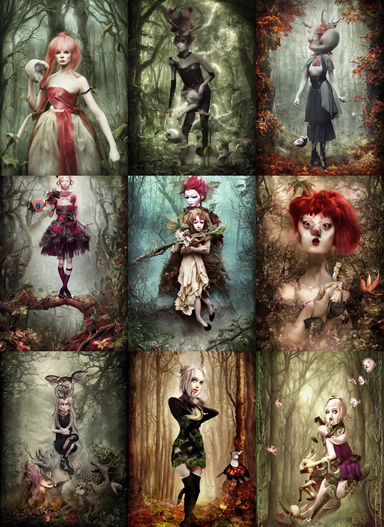 Prompt: pippi långstrump in a dark forbidden forest, coherent composition by Natalie Shau, by Kawacy
