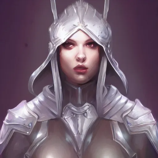 Prompt: fantasy portrait white which light armor in a forest moonlight high quality artstation