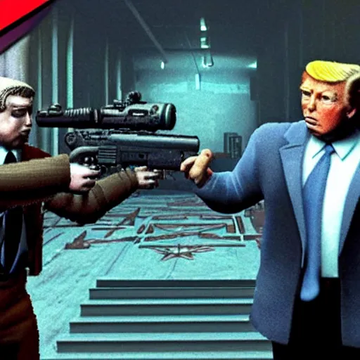 Prompt: wolfenstein 3 d screenshot : donald trump and alex jones