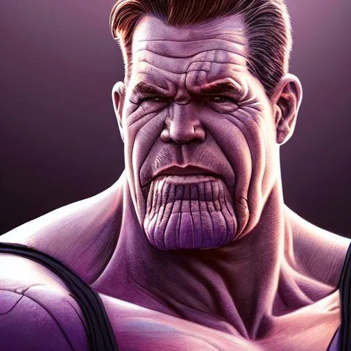 Prompt: josh brolin thanos closeup portrait, dramatic light, lake background, 2 0 0 mm focal length, painted by stanley lau, painted by greg rutkowski, painted by stanley artgerm, digital art, trending on artstation