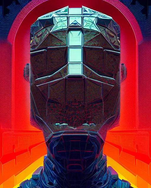 Prompt: highly detailed vfx portrait of doom guy, geometric polygons, global illumination, detailed and intricate environment by james jean, liam brazier, victo ngai and tristan eaton