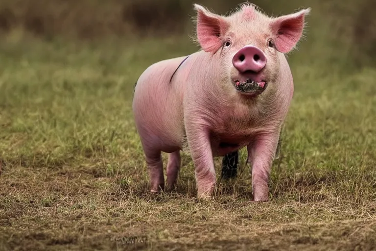 Prompt: a pig lion!!! hybrid! hyper realistic!! realistic lighting!! wildlife photographer of the year!!! bold natural colors, national geographic, hd, wide angle, 8 k