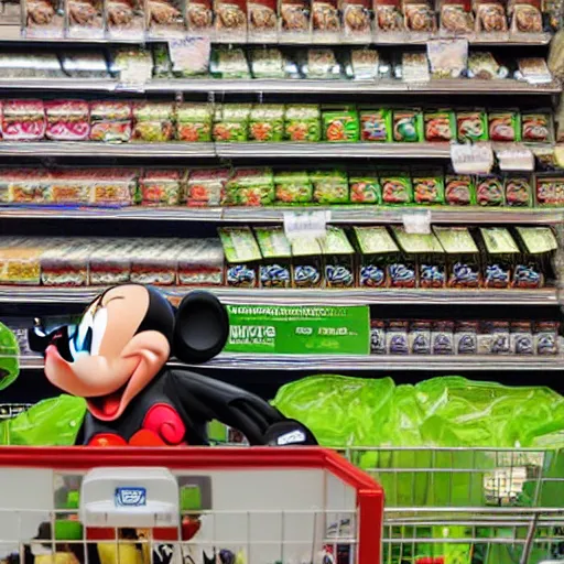 Image similar to mickey mousing stealing from a grocery store