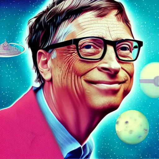 Image similar to album cover featuring bill gates in an outer space void