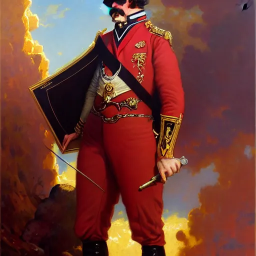 Prompt: drdisrespect posing as napoleon, wearing oakley sunglasses, full body, breath taking, dignified, highly detailed painting by gaston bussiere, j. c. leyendecker, greg rutkowski, craig mullins, 8 k