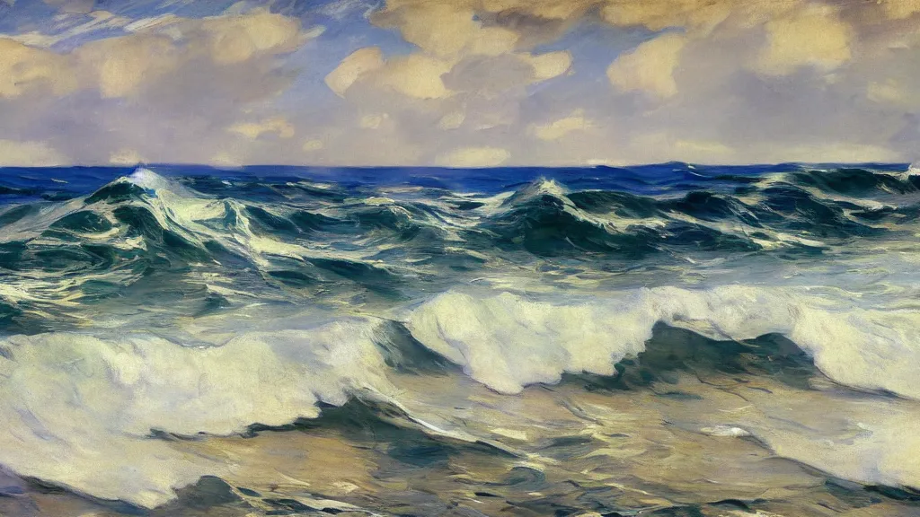 Image similar to ocean waves by joaquin sorolla, 4 k resolution